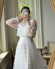 Vintage 70s Lace Prairie Wedding Gown White