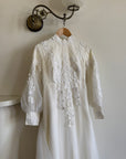 Vintage 60s Chiffon Floral Applique Wedding Gown with Sheer Daisy Train