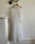 Vintage 70s Sheer Polka Dot Ruffle Bridal Gown