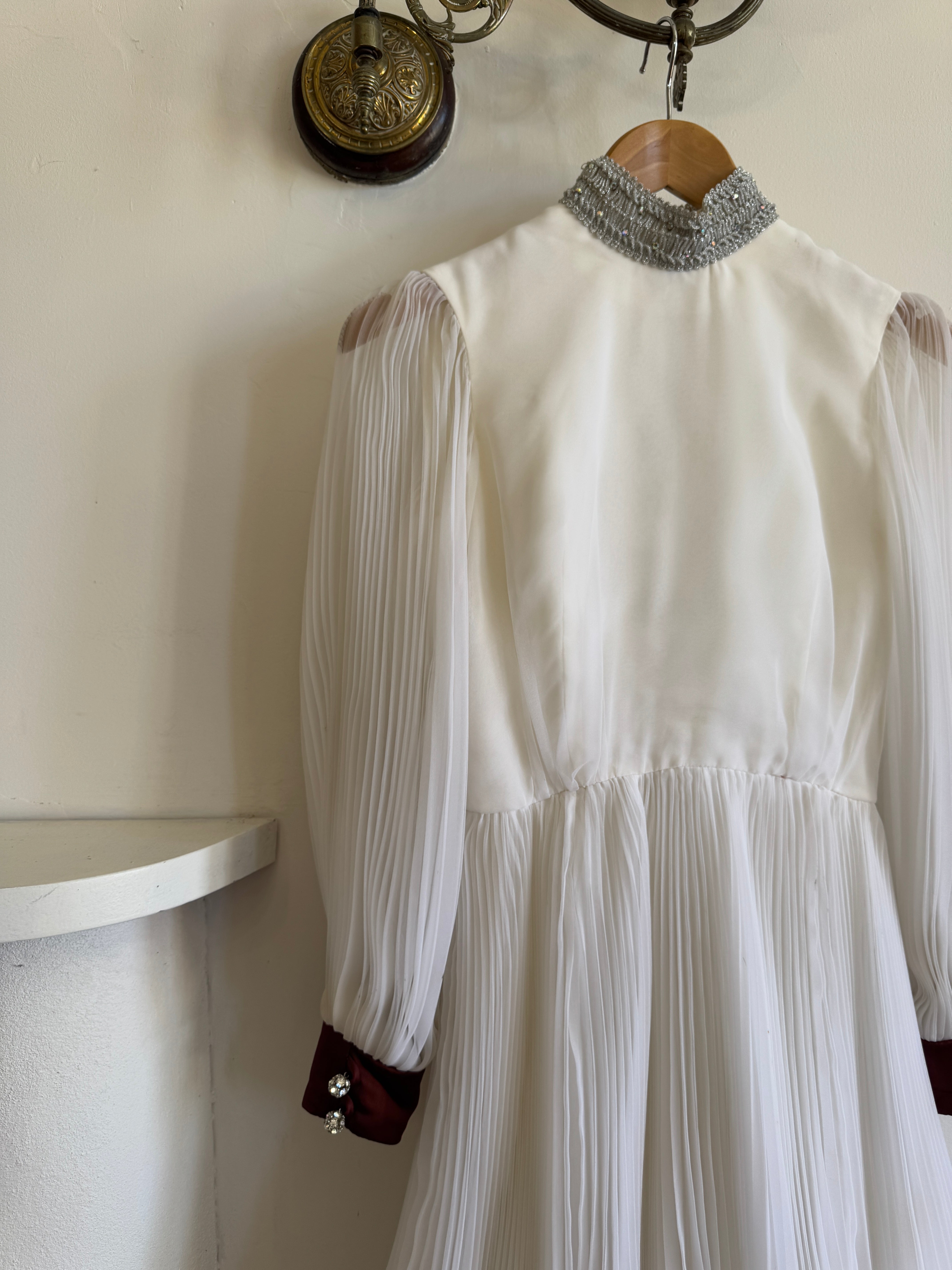 Vintage 70s Pleated Souffle Mini Dress White