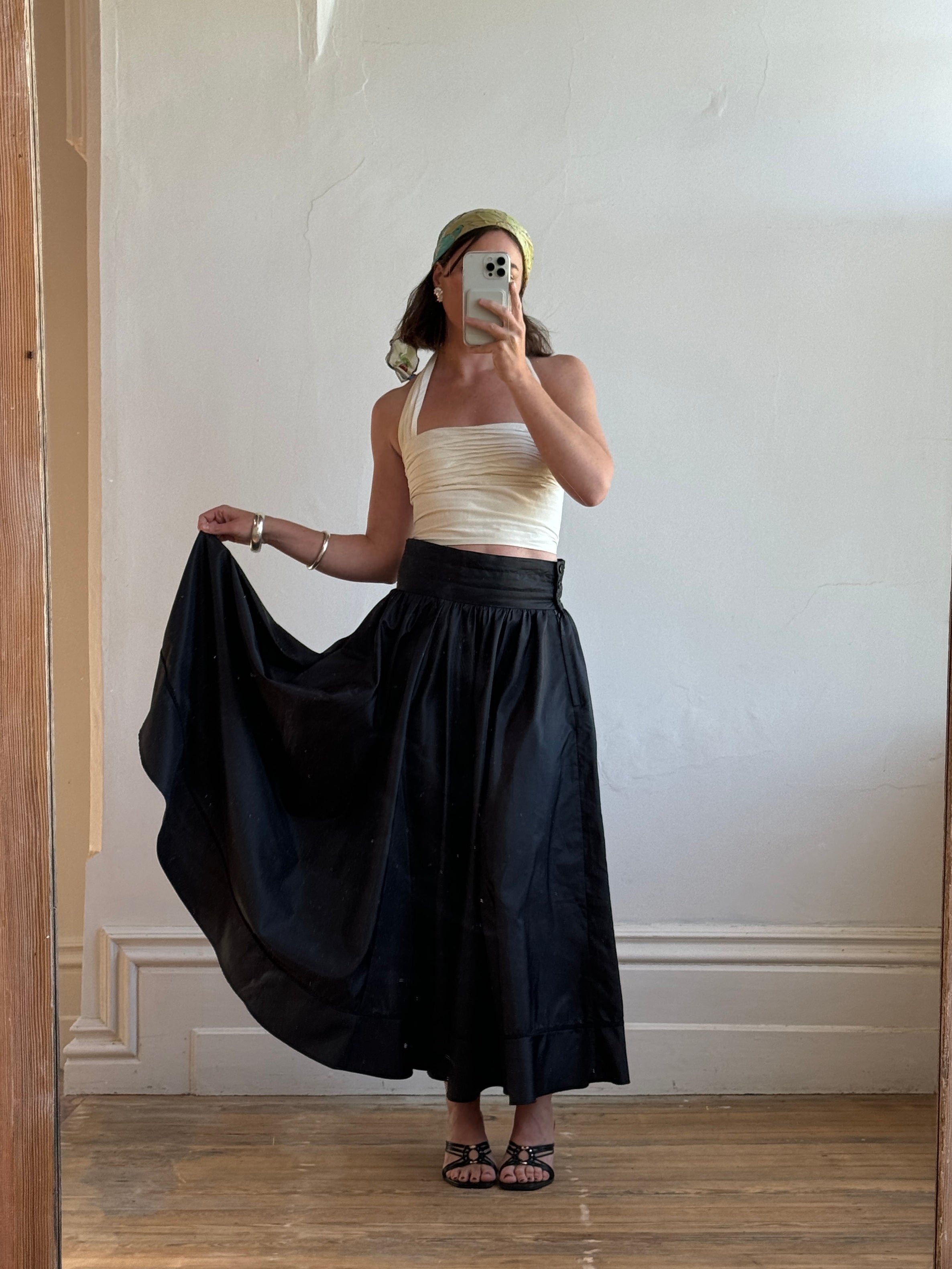 Fashion Vintage 1970s Polyester Maxi Skirt