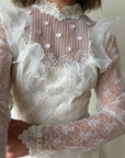 Vintage 70s Embroidered Lace Wedding Gown With Train