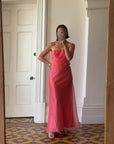 Vintage 90s Watermelon Shimmer Organza Strapless Gown