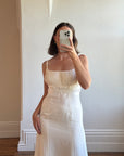 Vintage 90s Ivory Gathered Strappy Gown With Ribbon