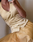 Vintage 80s Golden Chiffon Peplum Evening Gown