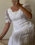 Vintage 70s Short Sleeved Prairie Wedding Dress With Train