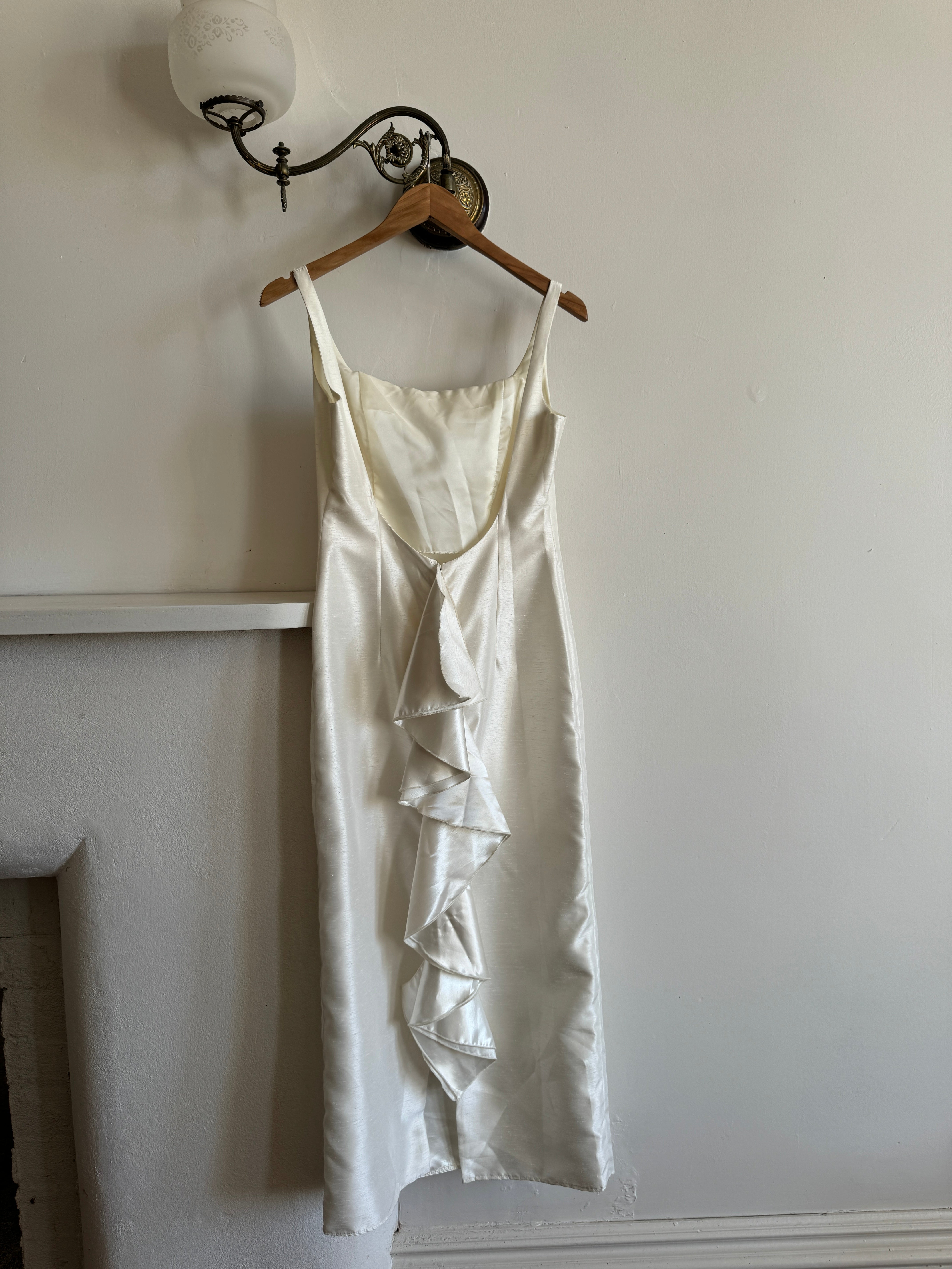 Vintage 90s Backless Slip Rosette Wedding Dress