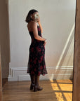 Vintage 90s Black Rose Crinkle Slip Sundress