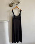 Vintage 80s Black Jersey Lace Slip Midi