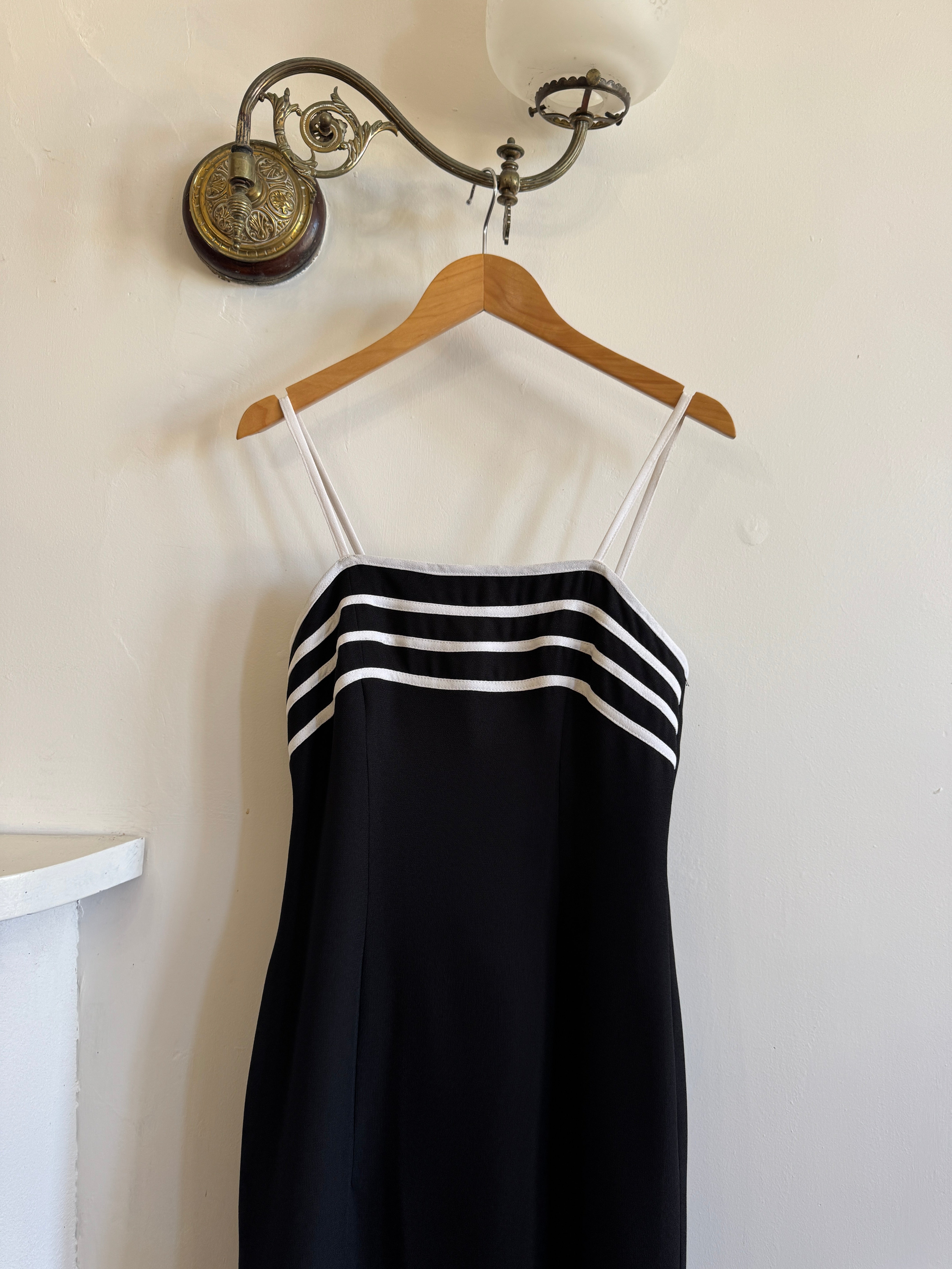 Vintage 90s Black and White Crepe Slip Dress Australian Made