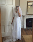 Vintage 70s Short Sleeved Prairie Wedding Dress With Train