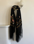 Vintage 70s Giant Embroidered Fringe Shawl