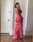 Vintage 90s Watermelon Shimmer Organza Strapless Gown