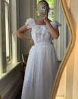 Vintage 70s Organza Fairy Teardrop Wedding Dress