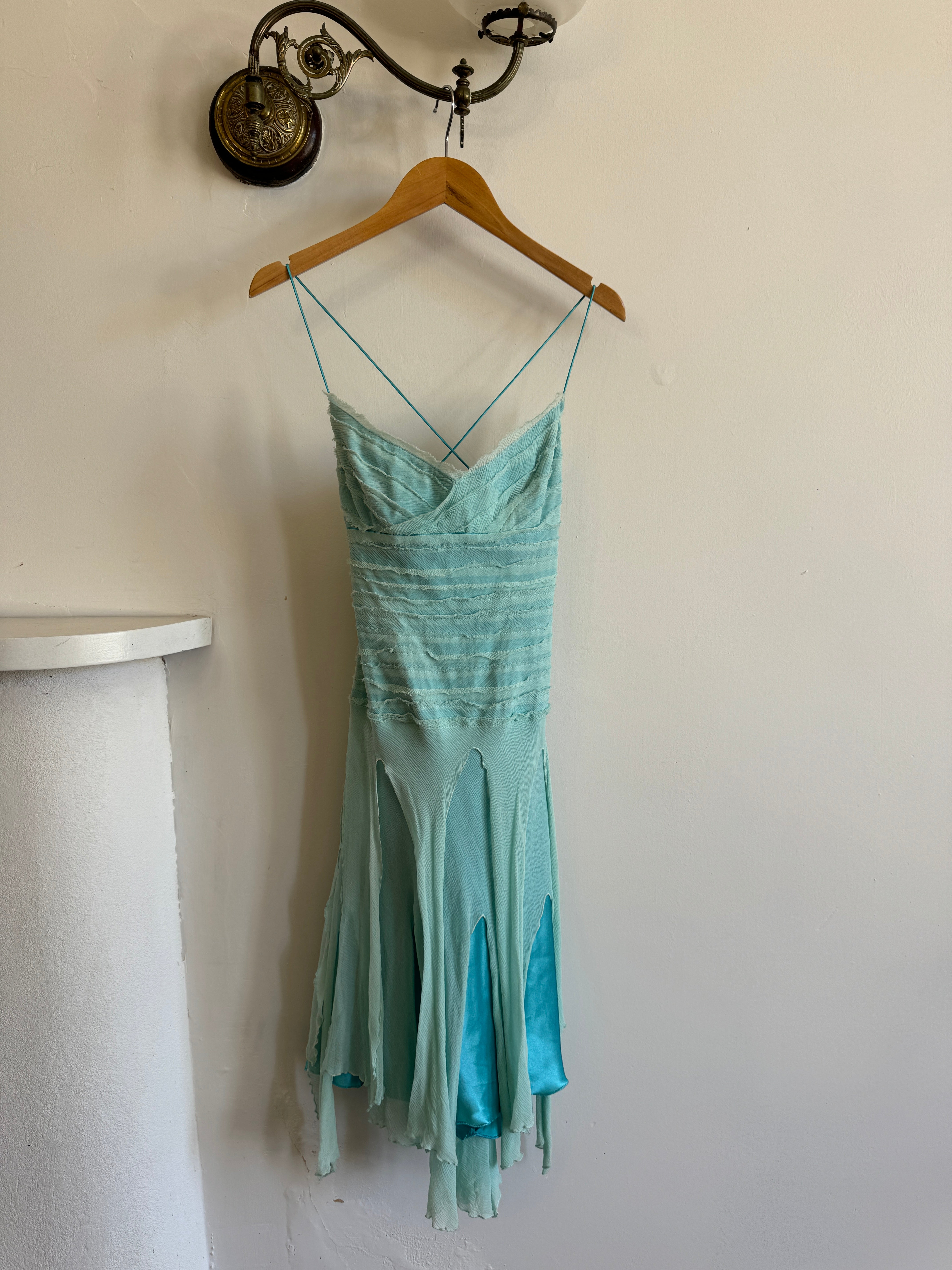 Vintage 90s Pure Silk Fairy Dress Aqua