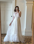 Vintage 70s Embroidered Lace Wedding Gown With Train