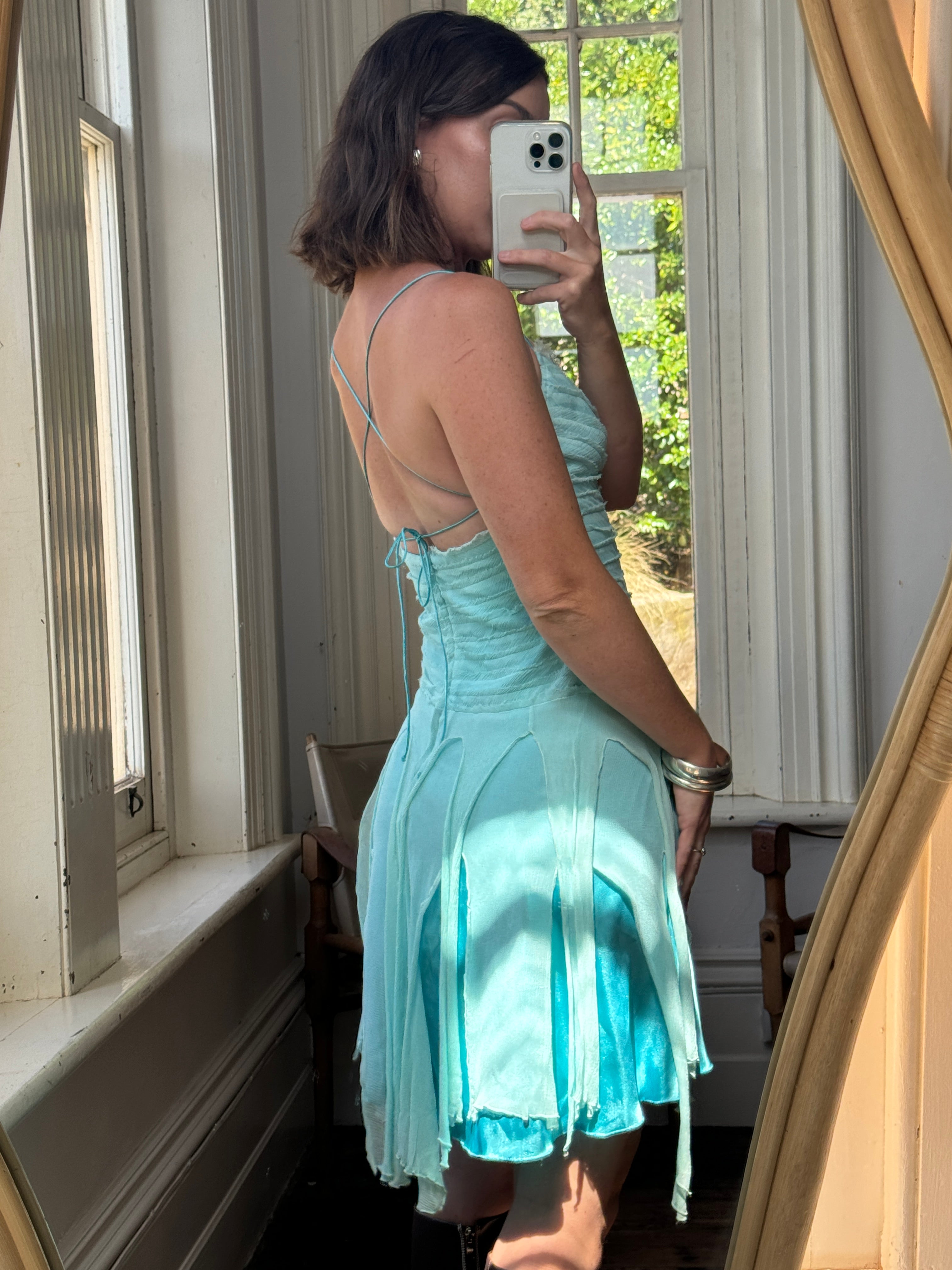 Vintage 90s Pure Silk Fairy Dress Aqua