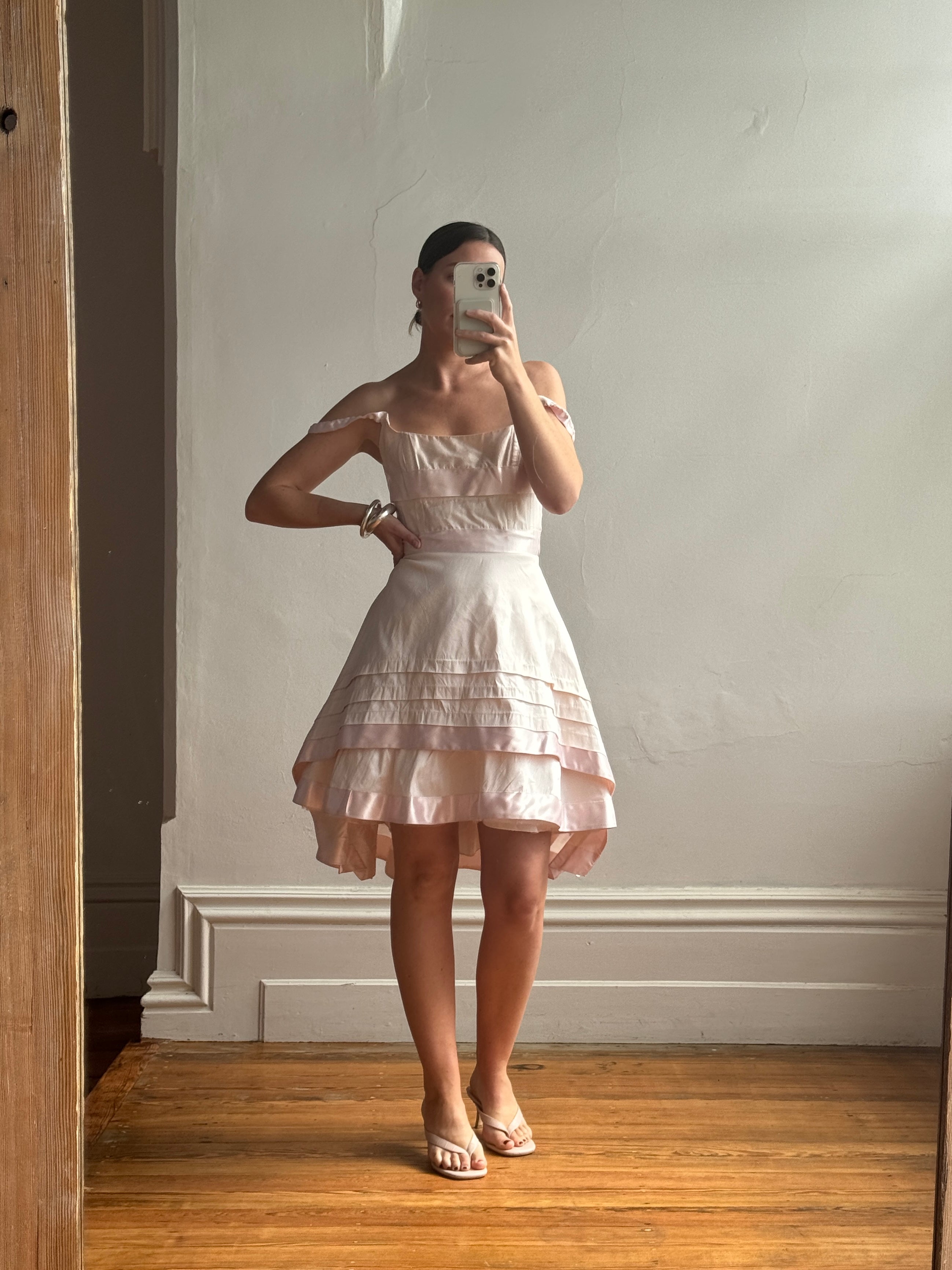 Vintage Y2K Pure Silk Mini Dress With Tie Baby Pink