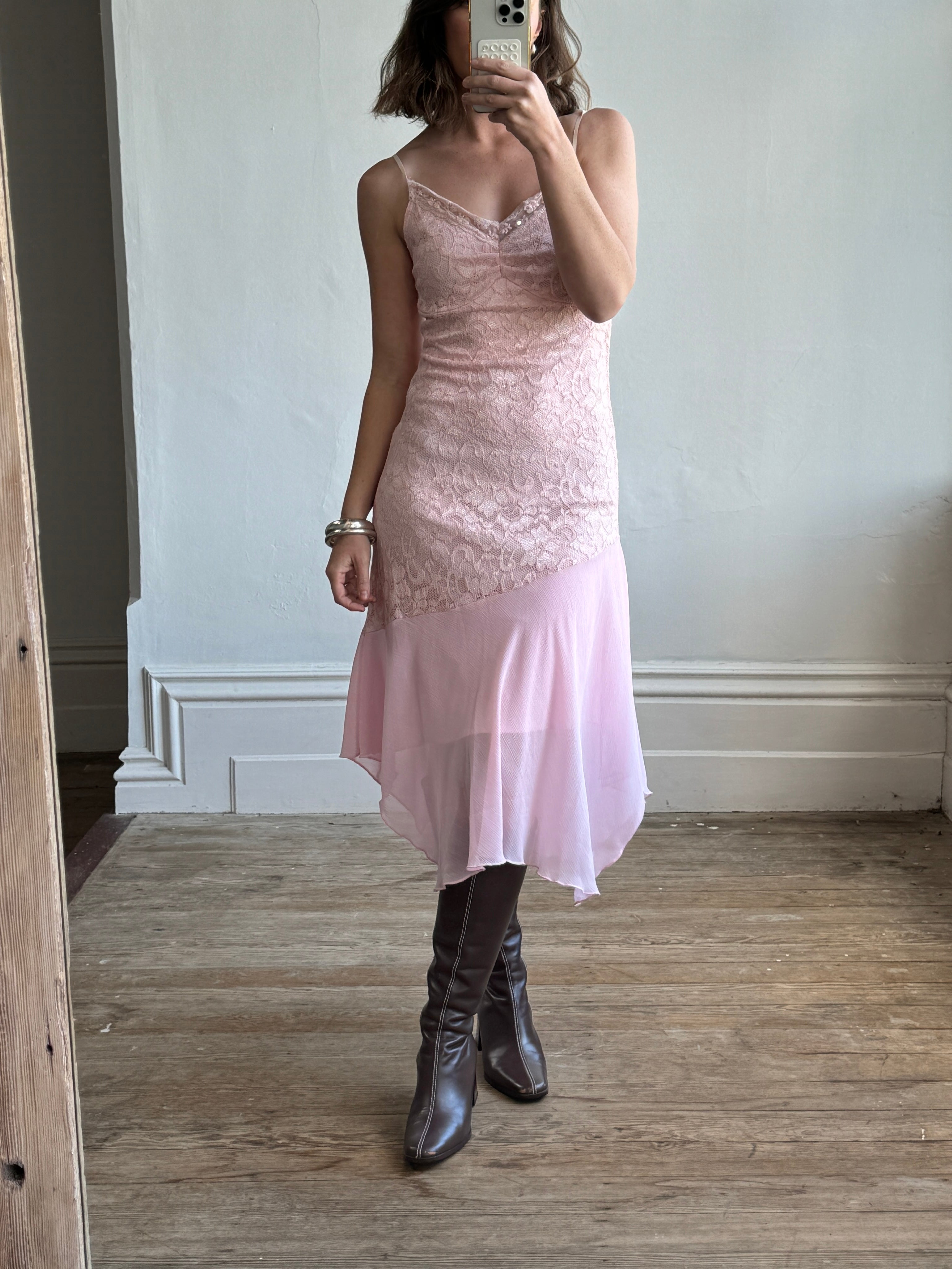 Vintage Pink Lace Asymmetrical Fairy Dress