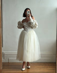 Vintage 80s Pure Silk and Tulle Off Shoulder Wedding Dress