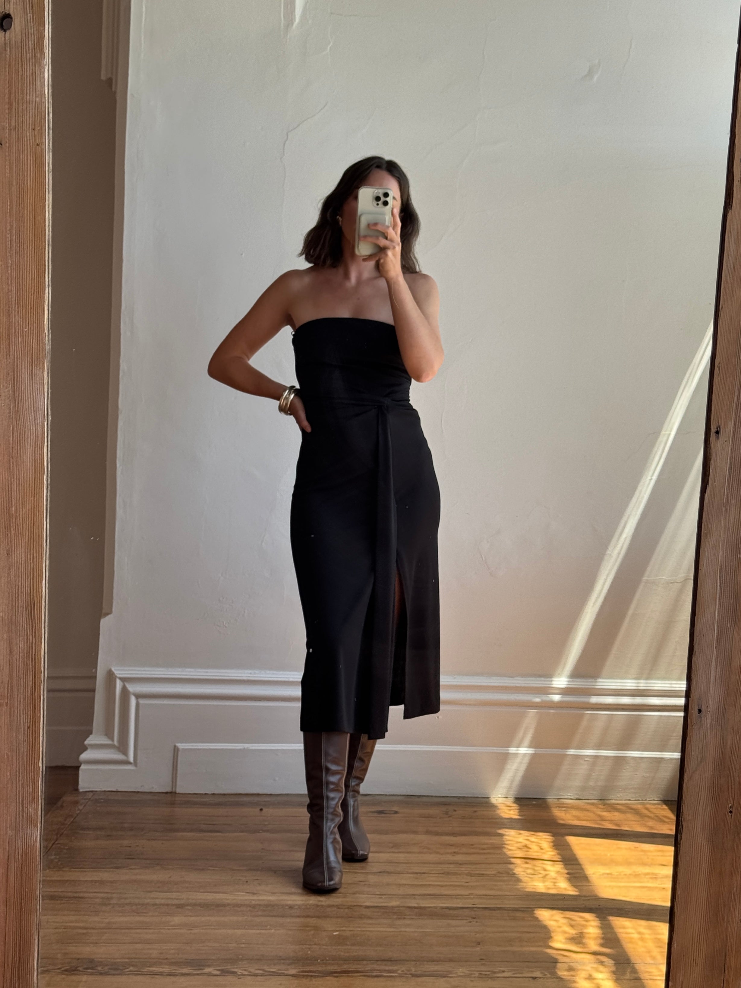 Vintage 90s Black Jersey Strapless Dress