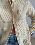 Vintage 90s Pure Wool Bouquet Knitted Cardi Creme