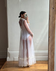 Vintage 70s Sheer Polka Dot Ruffle Bridal Gown