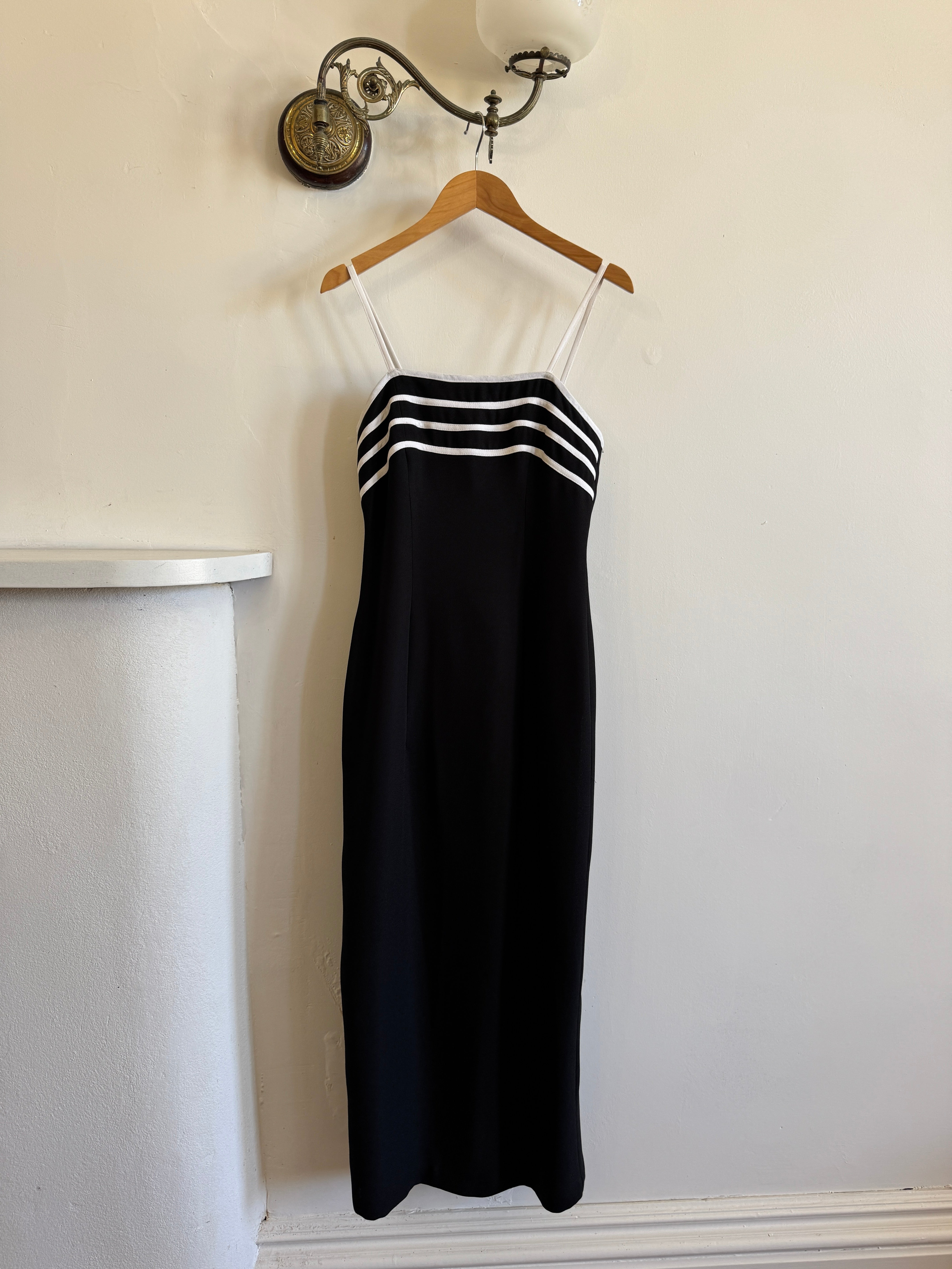 Vintage 90s Black and White Crepe Slip Dress Australian Made