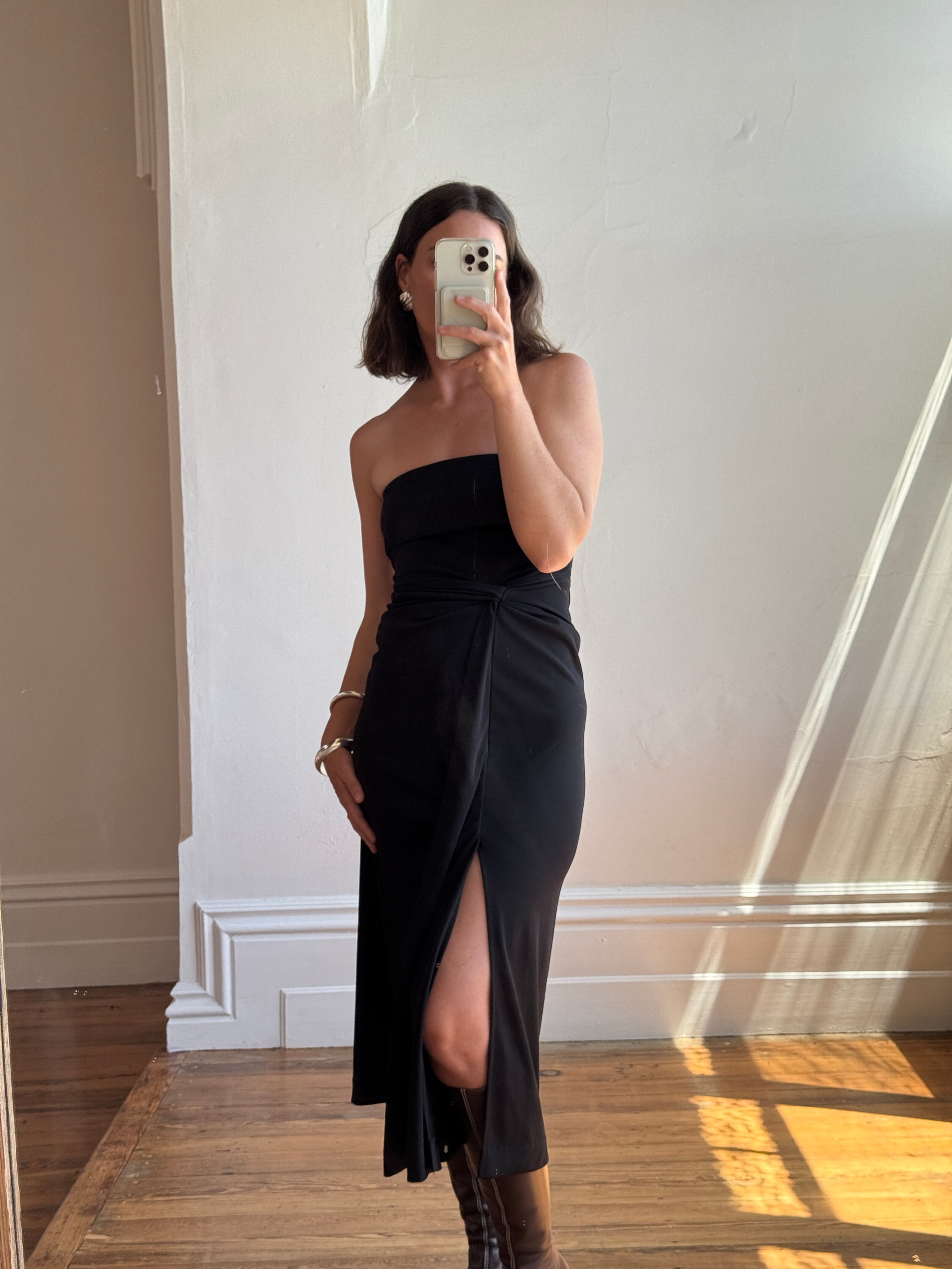 Vintage 90s Black Jersey Strapless Dress