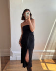 Vintage 90s Black Jersey Strapless Dress