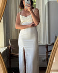 Vintage 90s Pearl Crepe Bridal Midi with Split