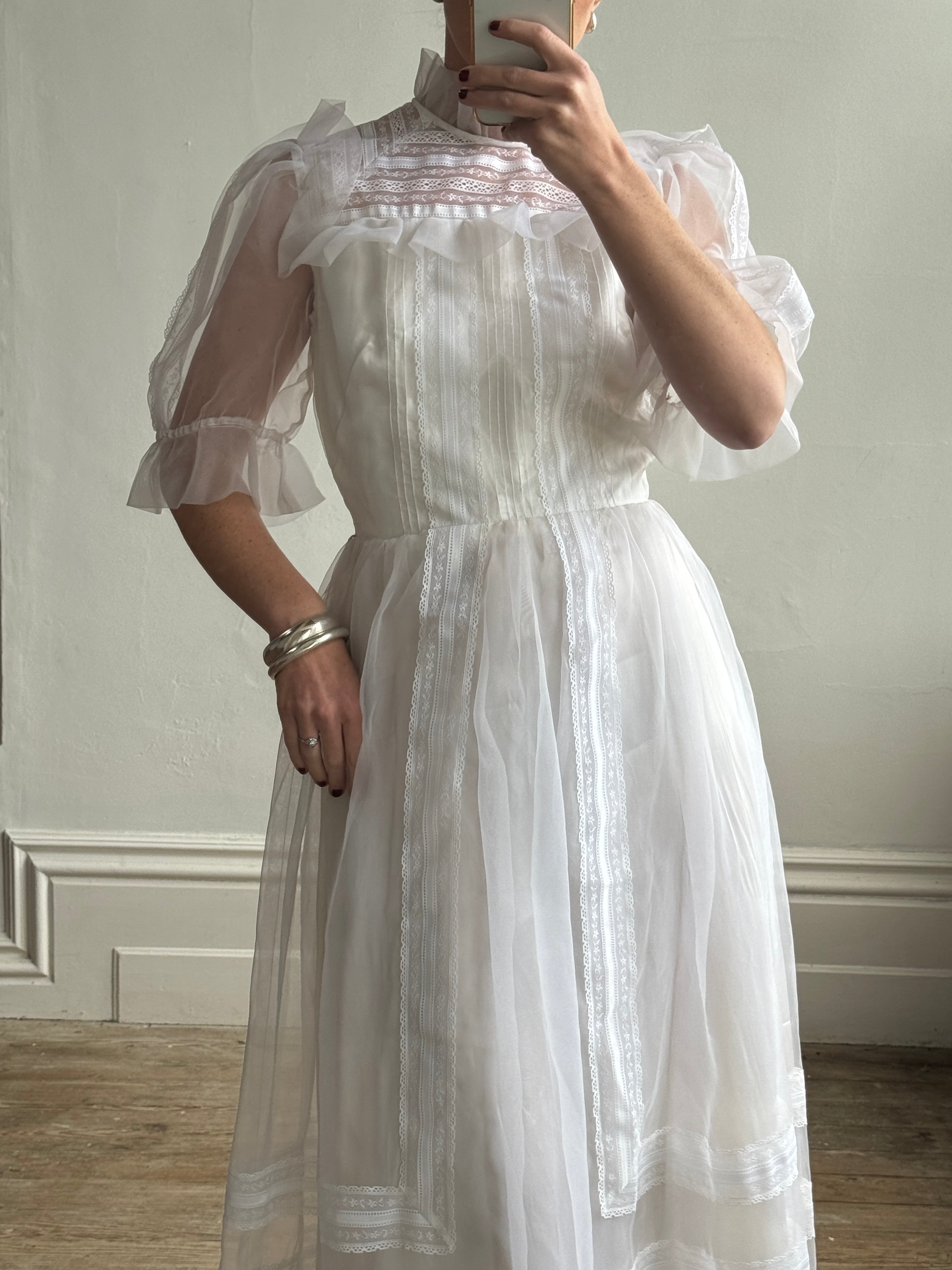 Vintage 70s Prairie Flutter Wedding Dress