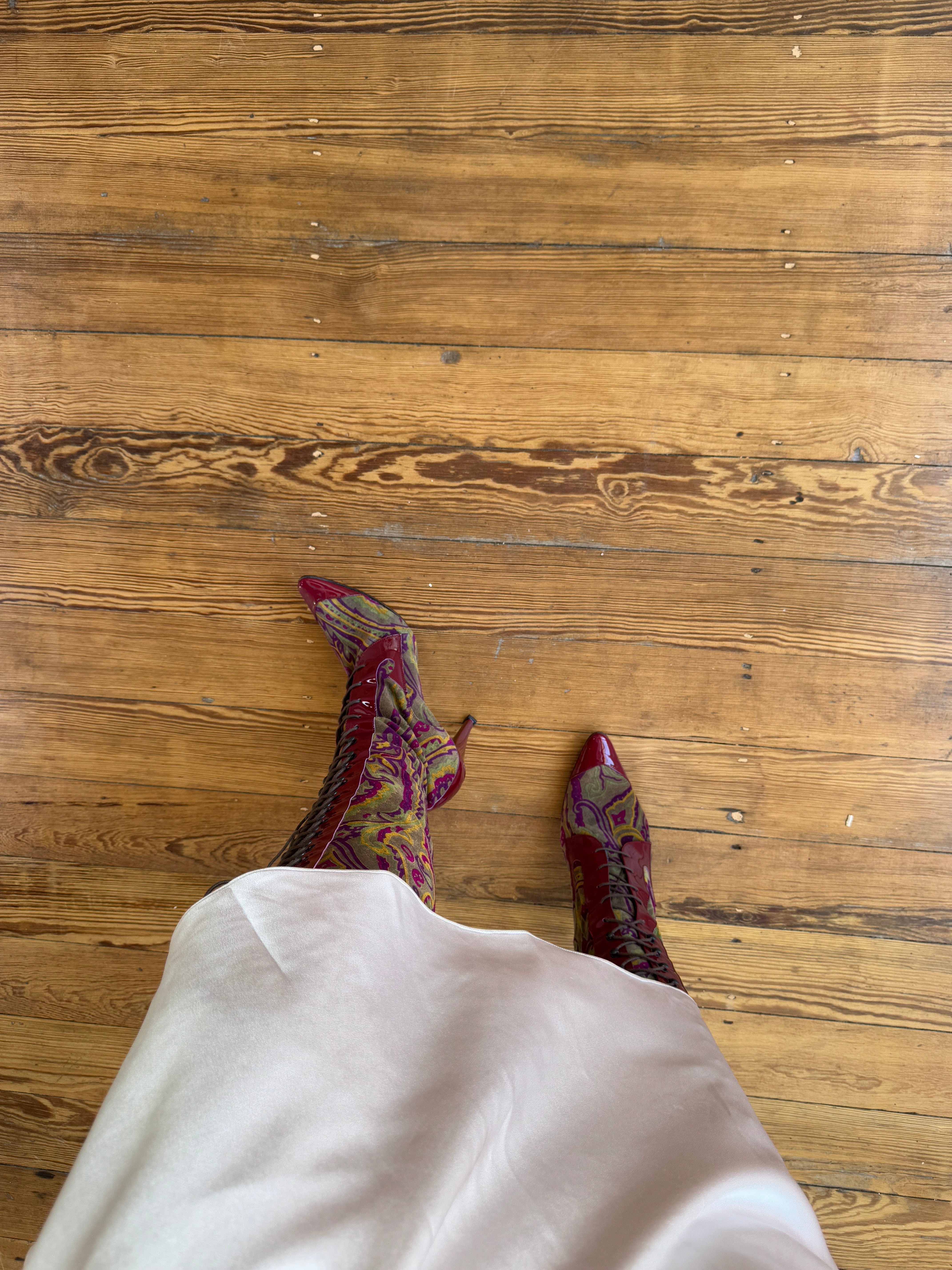 Vintage Etro Tapestry Lace Up Pointed Boots