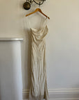 Vintage 90s Pure Silk One Shoulder Bias Cut Beaded Gown Ivory