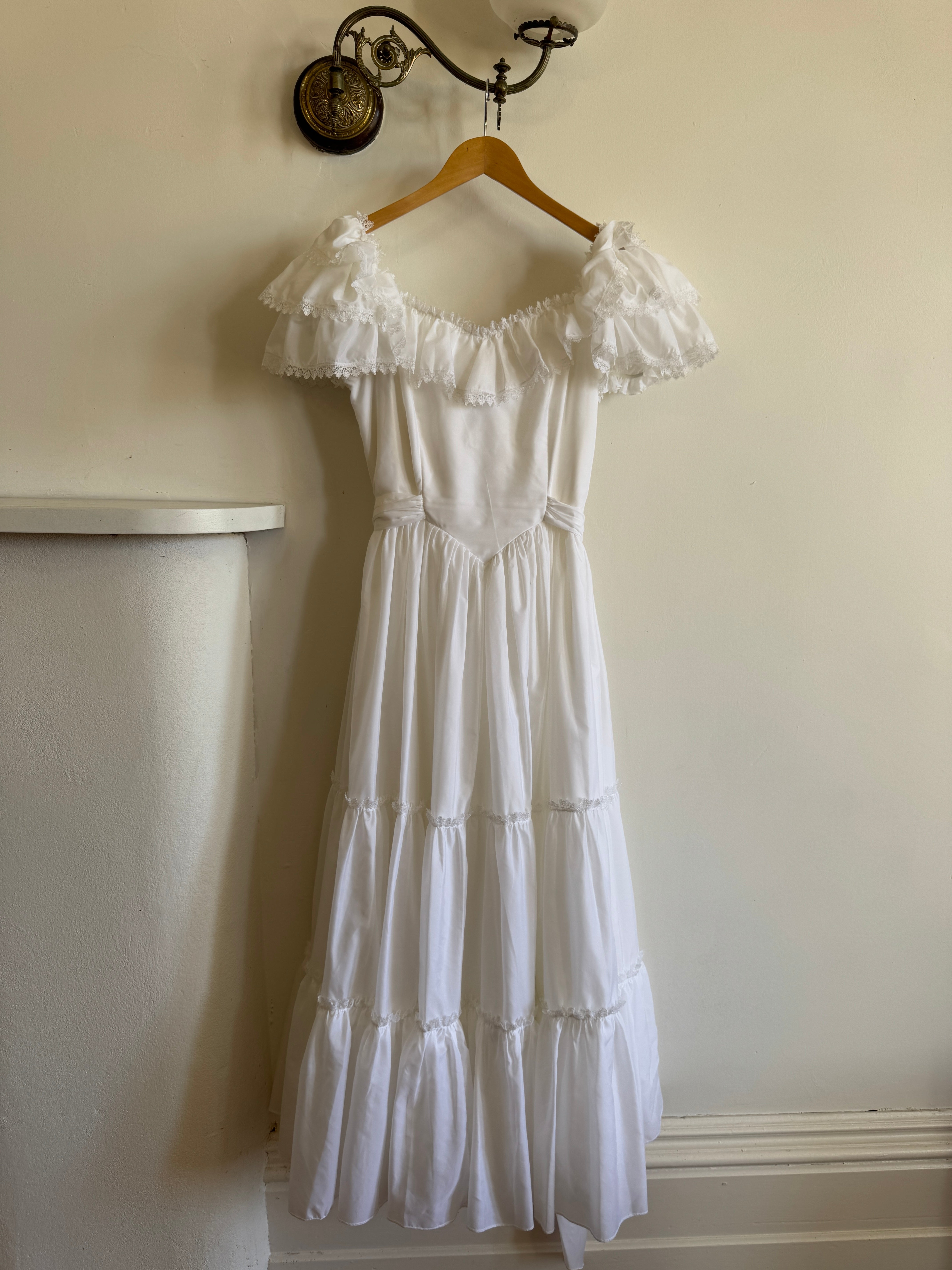 Vintage 70s Ruffled Tie Waist Wedding Dress