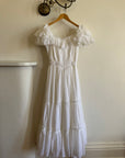 Vintage 70s Ruffled Tie Waist Wedding Dress