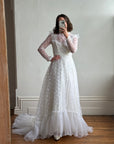 Vintage 70s Embroidered Lace Wedding Gown With Train