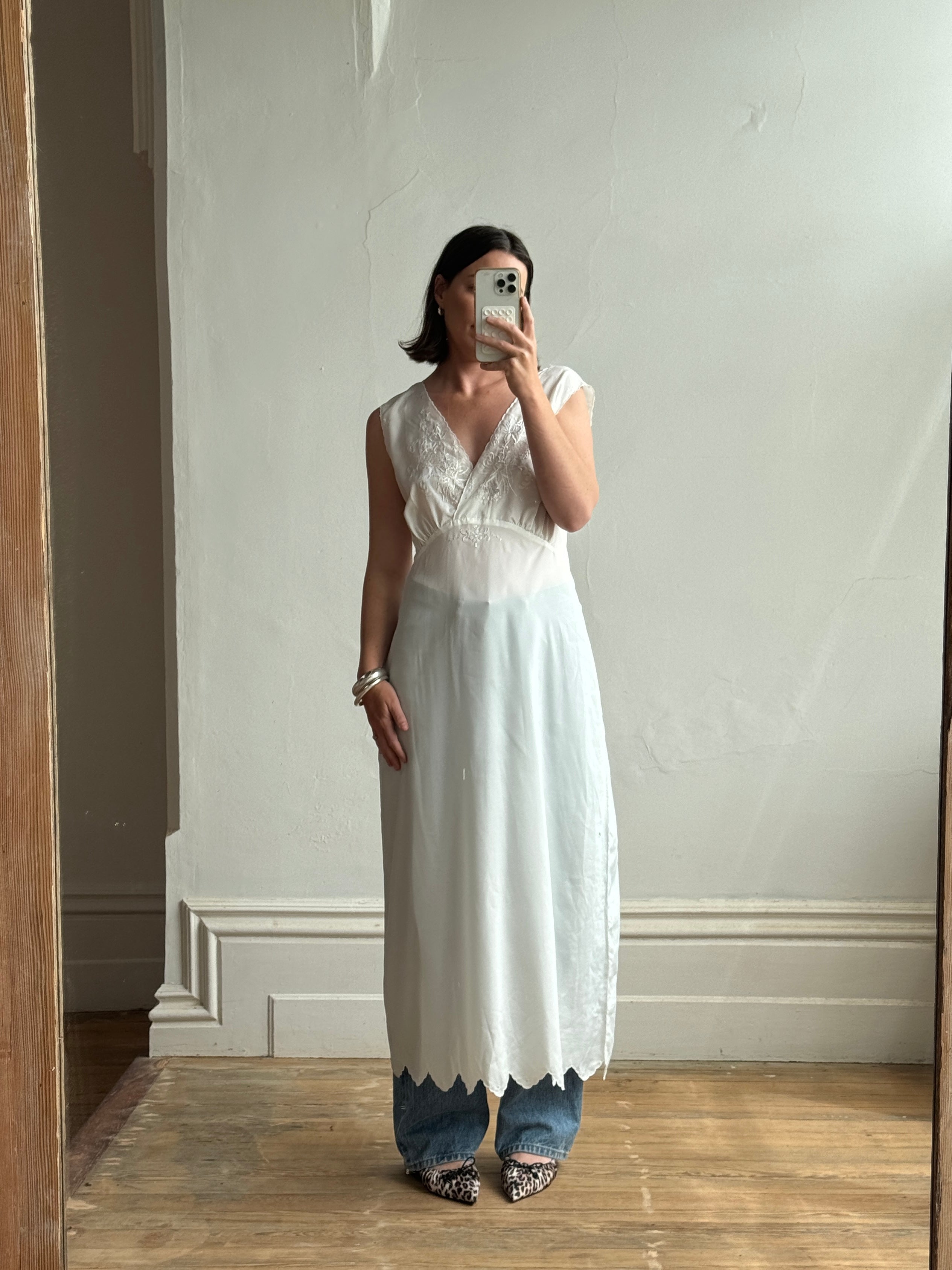 Vintage 70s Scalloped Slip Dress Ivory