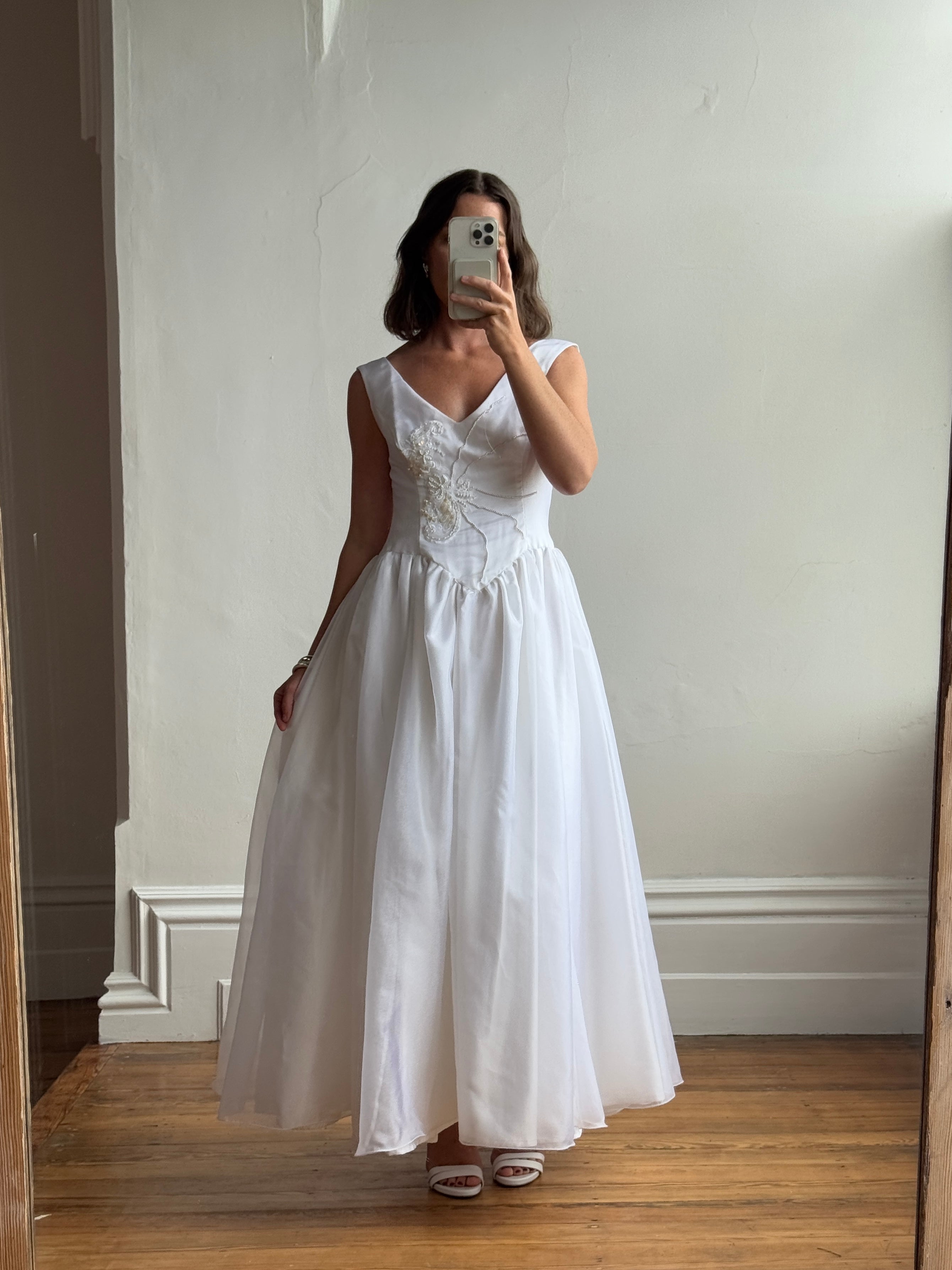 Vintage 80s Basque Waist Princess Wedding Dress