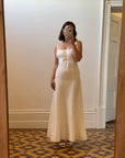 Vintage 90s Ivory Gathered Strappy Gown With Ribbon