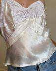 Vintage White Lace Liquid Satin Cropped Camisole