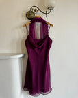 Vintage 90s Eggplant Cowl Neck Mini Dress With Scarf