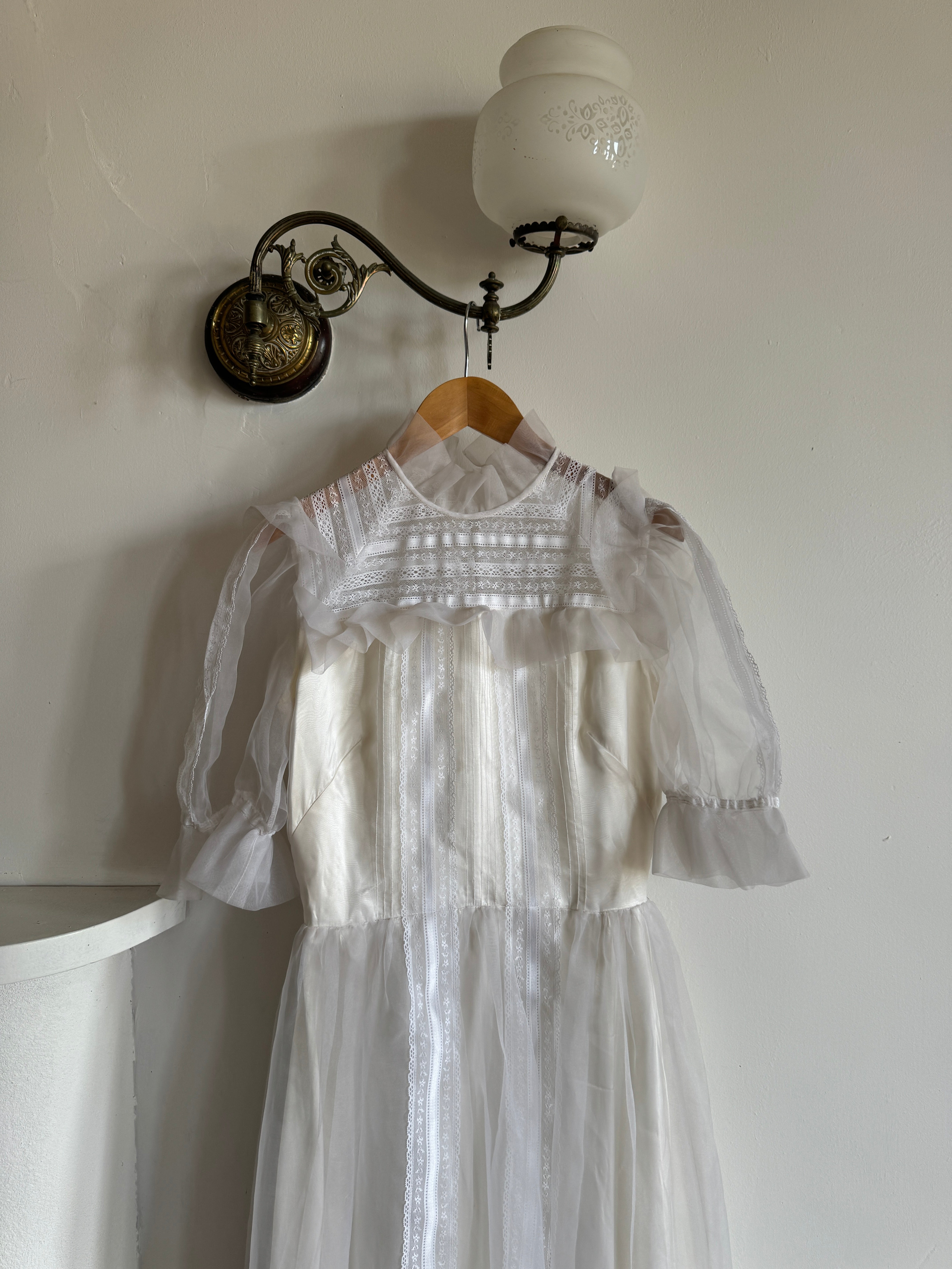 Vintage 70s Prairie Flutter Wedding Dress