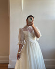 Vintage 70s Organza Ruffle Wedding Dress With Lace Applique