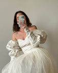 Vintage 80s Pure Silk and Tulle Off Shoulder Wedding Dress