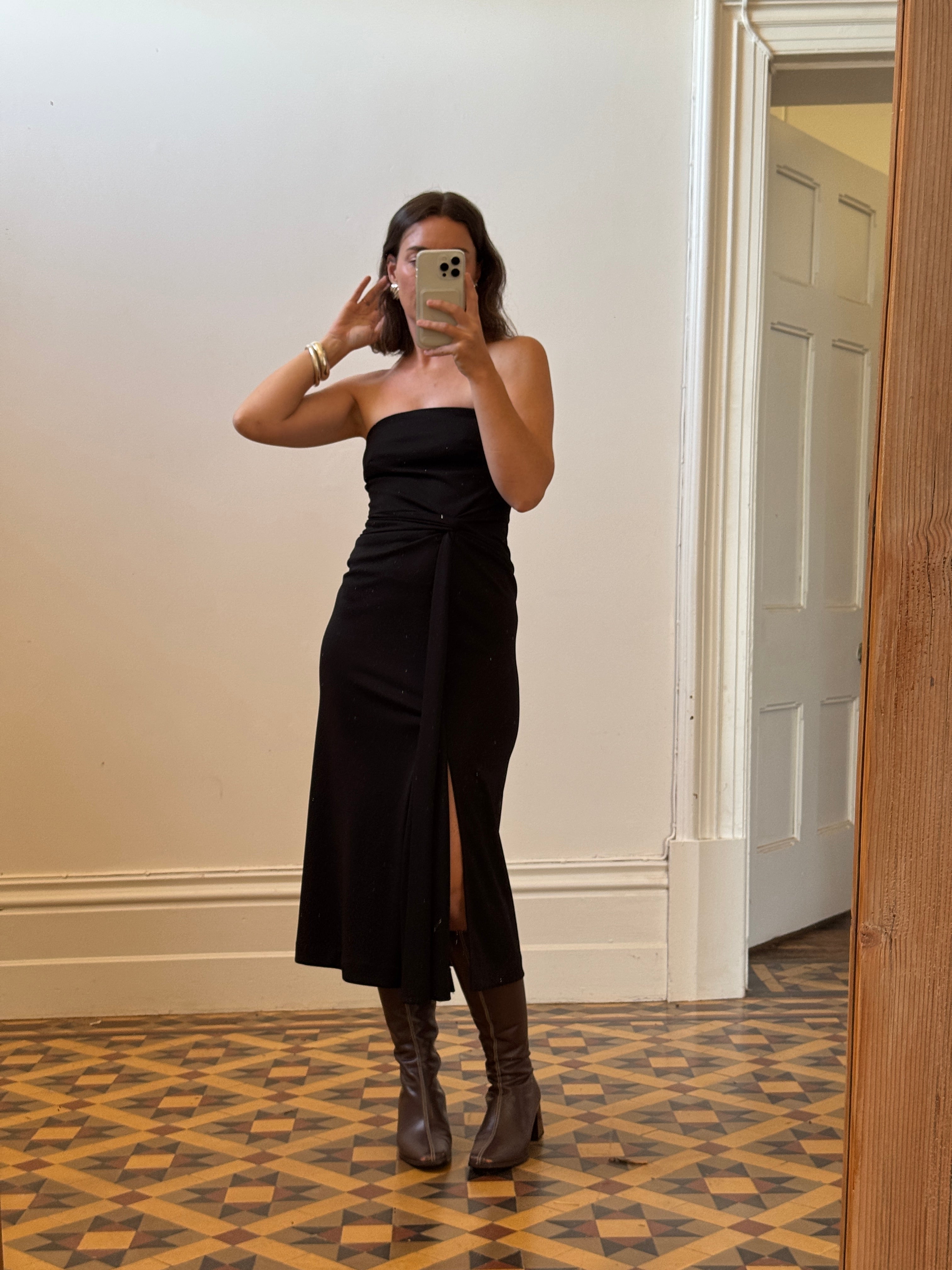 Vintage 90s Black Jersey Strapless Dress