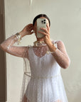 Vintage 70s Sheer Polka Dot Ruffle Bridal Gown