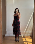 Vintage 90s Black Rose Crinkle Slip Sundress