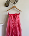 Vintage 90s Watermelon Shimmer Organza Strapless Gown