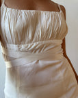 Vintage 90s Ivory Gathered Strappy Gown With Ribbon